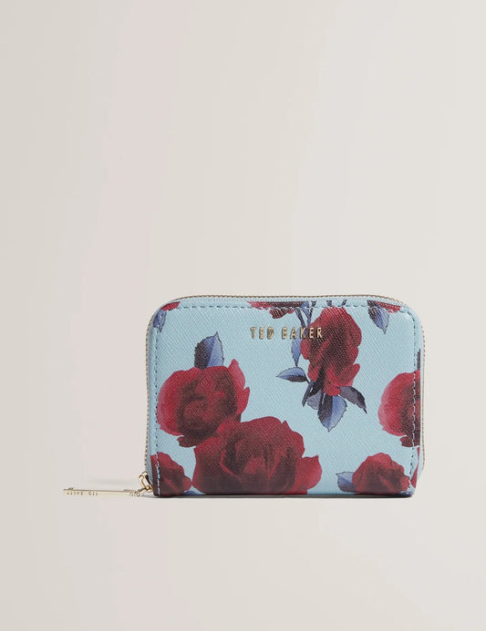 Elodi Small Rose Print Zip Around Purse Mid-Blue