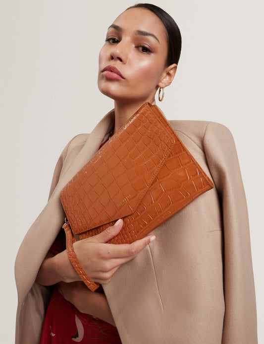 Wesslie Croc Effect Icon Envelope Pouch Tan