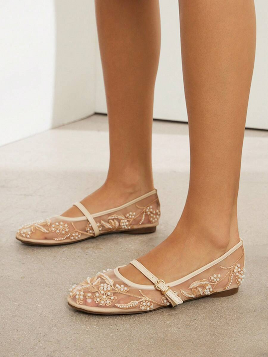 Embroidery Ballet Flats beige
