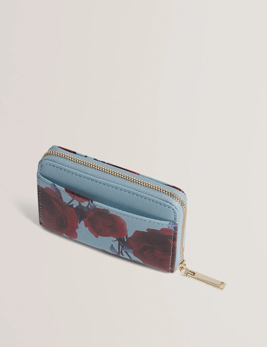 Elodi Small Rose Print Zip Around Purse Mid-Blue