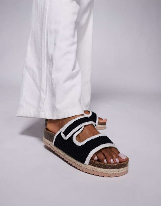 South Beach double strap espadrille sandals in black crochet