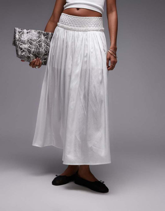 Topshop crinkle full skirt with sheen in ivory