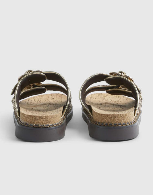 River Island Double strap footbed sandals in gold