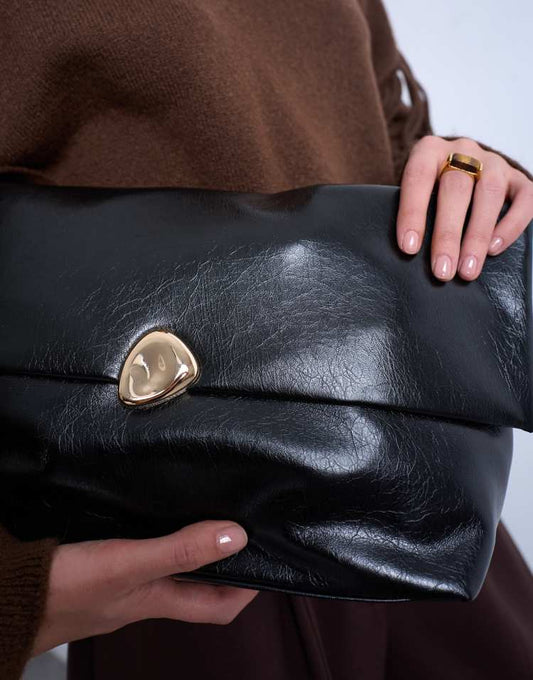 Topshop Gaia large clutch bag with gold hardware