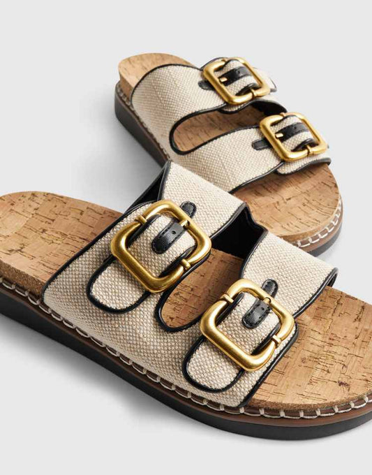 River Island Double strap footbed sandals in beige