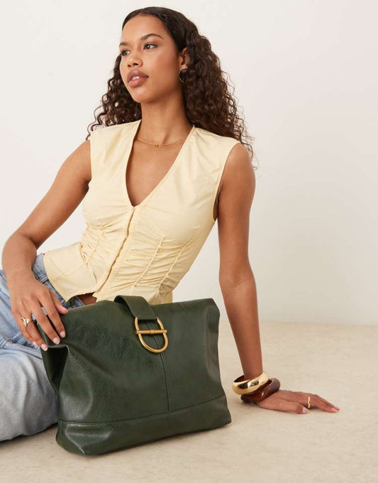 ASOS DESIGN metal hardware tote bag in dark green