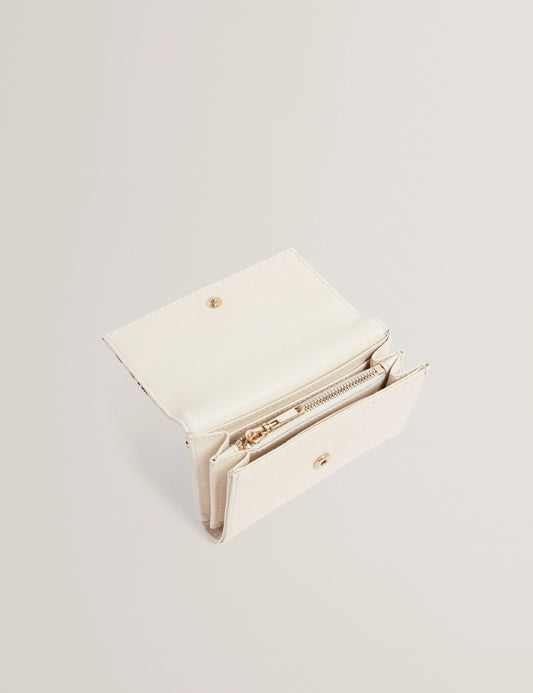 Bouqets Small Printed Floral Flapover Purse Cream