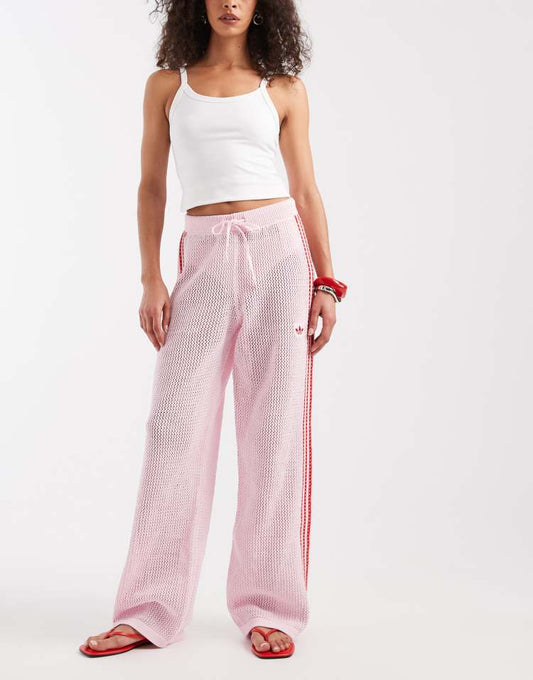 adidas Originals crochet track pants in pink and red