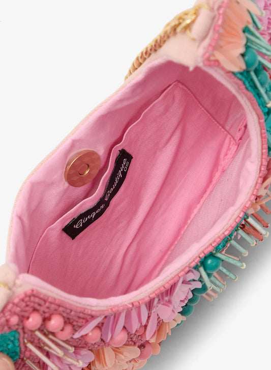 Ginger Boutique Embroidered Beaded Tassle Detail Clutch