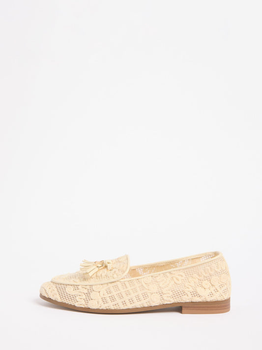 Lipsy Cream Embroidered Standard Fit Tassel Detail Summer Loafers