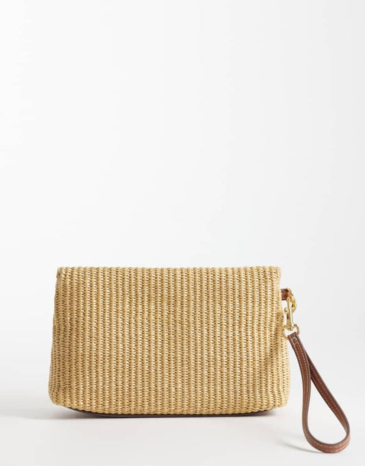Mango raffia look slouchy clutch bag in tan