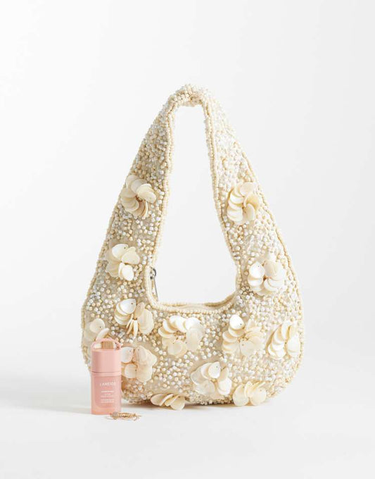New Look beaded flower shell grab bag in cream