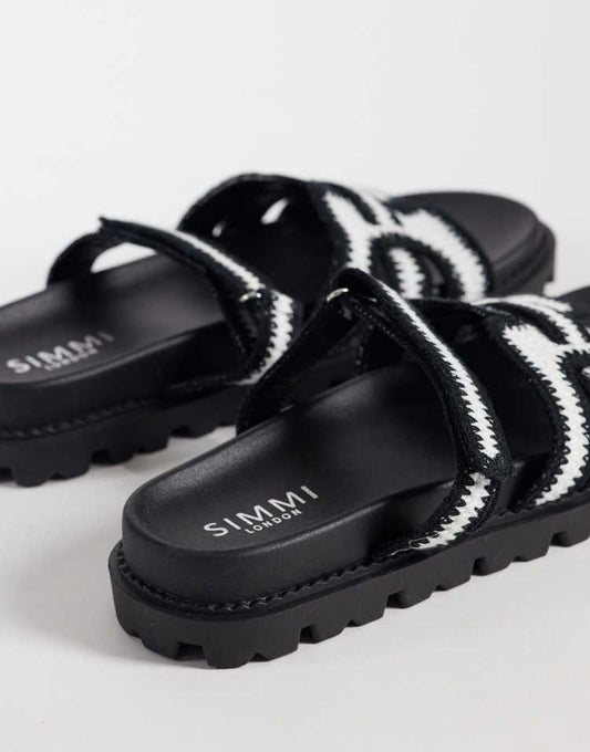 Simmi London Adelle chunky slider sandals in black crochet
