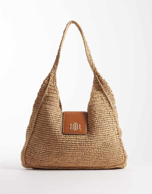 River Island raffia flap detail slouch bag in beige