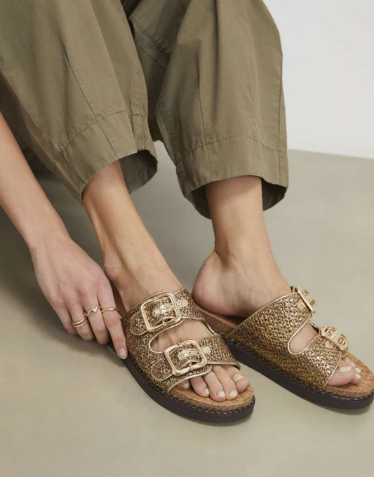 River Island Double strap footbed sandals in gold