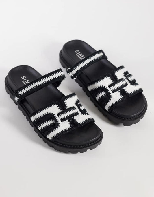 Simmi London Adelle chunky slider sandals in black crochet