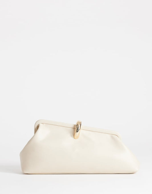 Topshop Carlie medium clutch with hardware in stone
