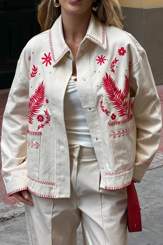 Natural Colored Embroidered Gabardine Jacket