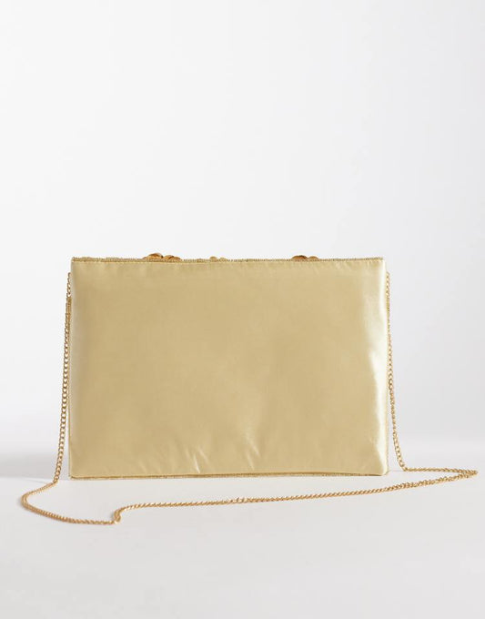 True Decadence satin envelope clutch bag with sequin detail in gold