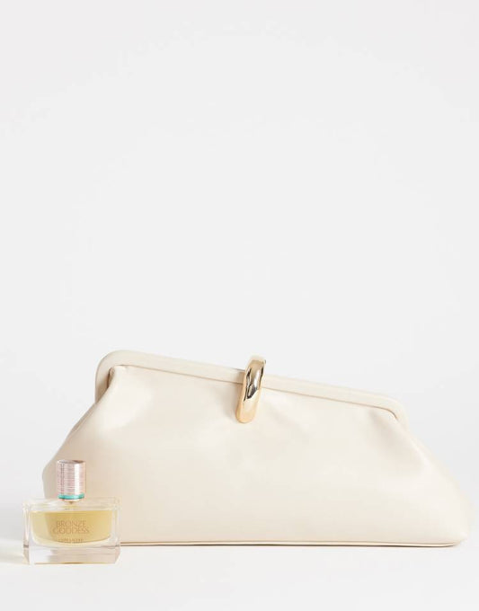 Topshop Carlie medium clutch with hardware in stone