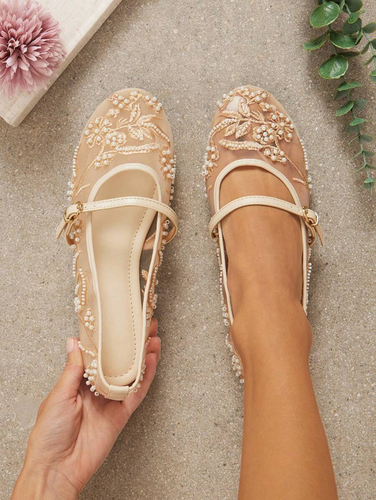 Embroidery Ballet Flats beige