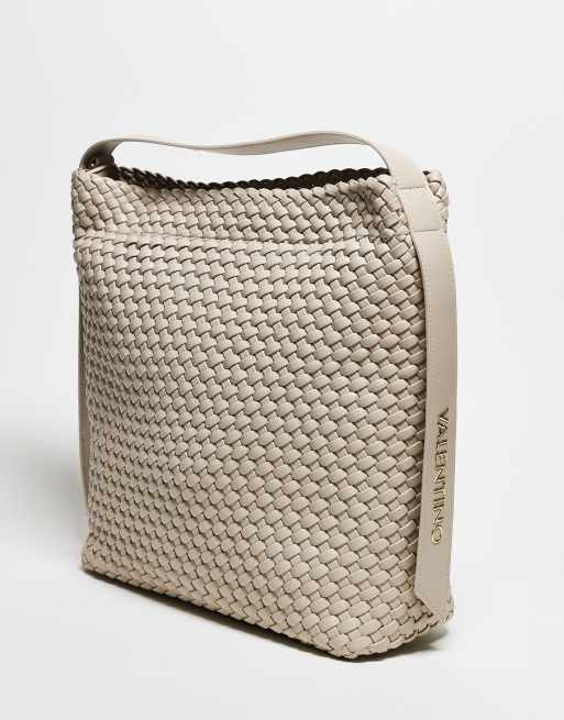 Valentino shantel woven large slouch shoulder bag in cream